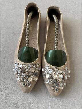 Guansitu Gold Metallic Crystal Embellished Ballet Flats Womens Size 43
